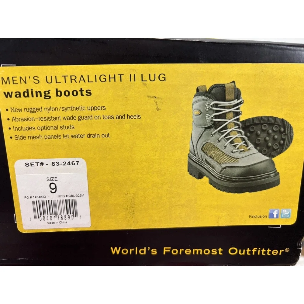 Cabela's Ultralight II Wading Boots Sz 9 Men's Grey Fly Fishing Cleat Bottoms